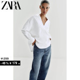 Женская льняная рубашка-поло с длинными рукавами и воротником-стойкой ZARA special selection 4387072 250