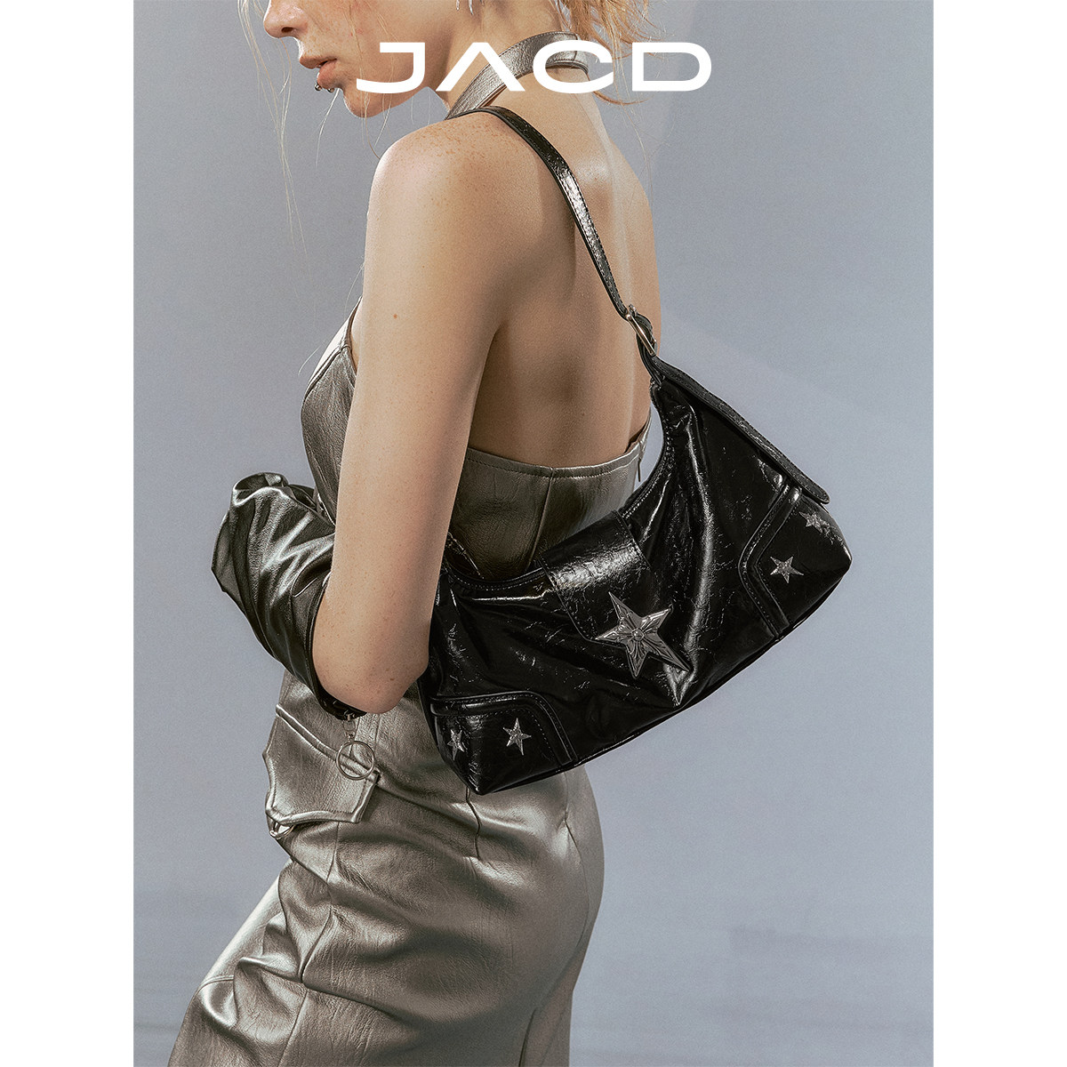 JACD [В том же стиле, что и у звезды] черная мотоциклетная сумка hot girl, сумка для подмышек, женская 2026 новая сумка через плечо, сумка-мессенджер