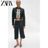 ZARA2026 ранняя осень, новые товары, женская короткая куртка с длинными рукавами и воротником-стойкой, подплечниками и кружевной строчкой, 7932576 405