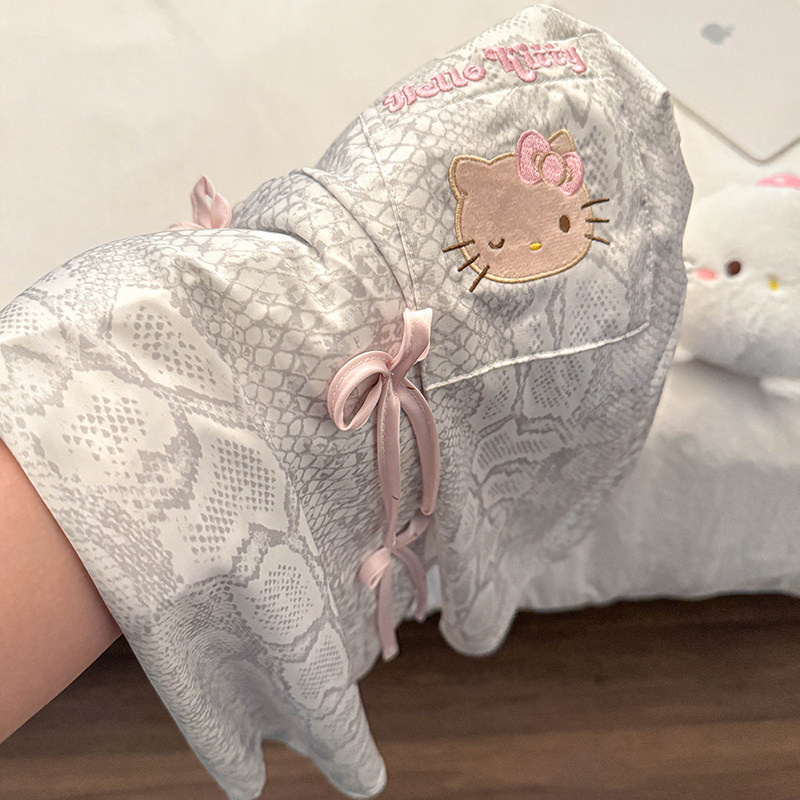 Новинка 2025 года, пижамы hellokitty, женские весенне-осенние пижамы из ледяного шелка с длинными рукавами, летние пижамы высокого класса для дома с короткими рукавами