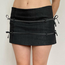 Sexy lace up low waited hip wrap skirt