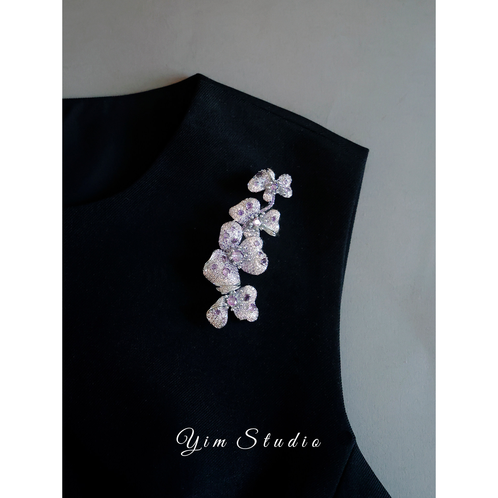 YimStudio French Elegance Heavy-Duty Amethyst Orchid Brooch for Women, Chanel-Style Coat Corsage Accessory