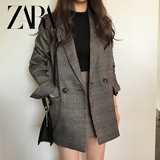 Женский клетчатый пиджак ZARA, коллекция 2026 года, весна и осень, новый корейский повседневный свободный костюм средней длины в стиле ретро в клетку