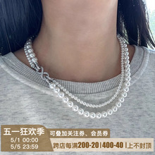 Natural Freshwater Strong Light Round Freshwater Double layered Pearl Necklace with Multiple Layered Wears Natural Extreme Light Long Sweater Chain