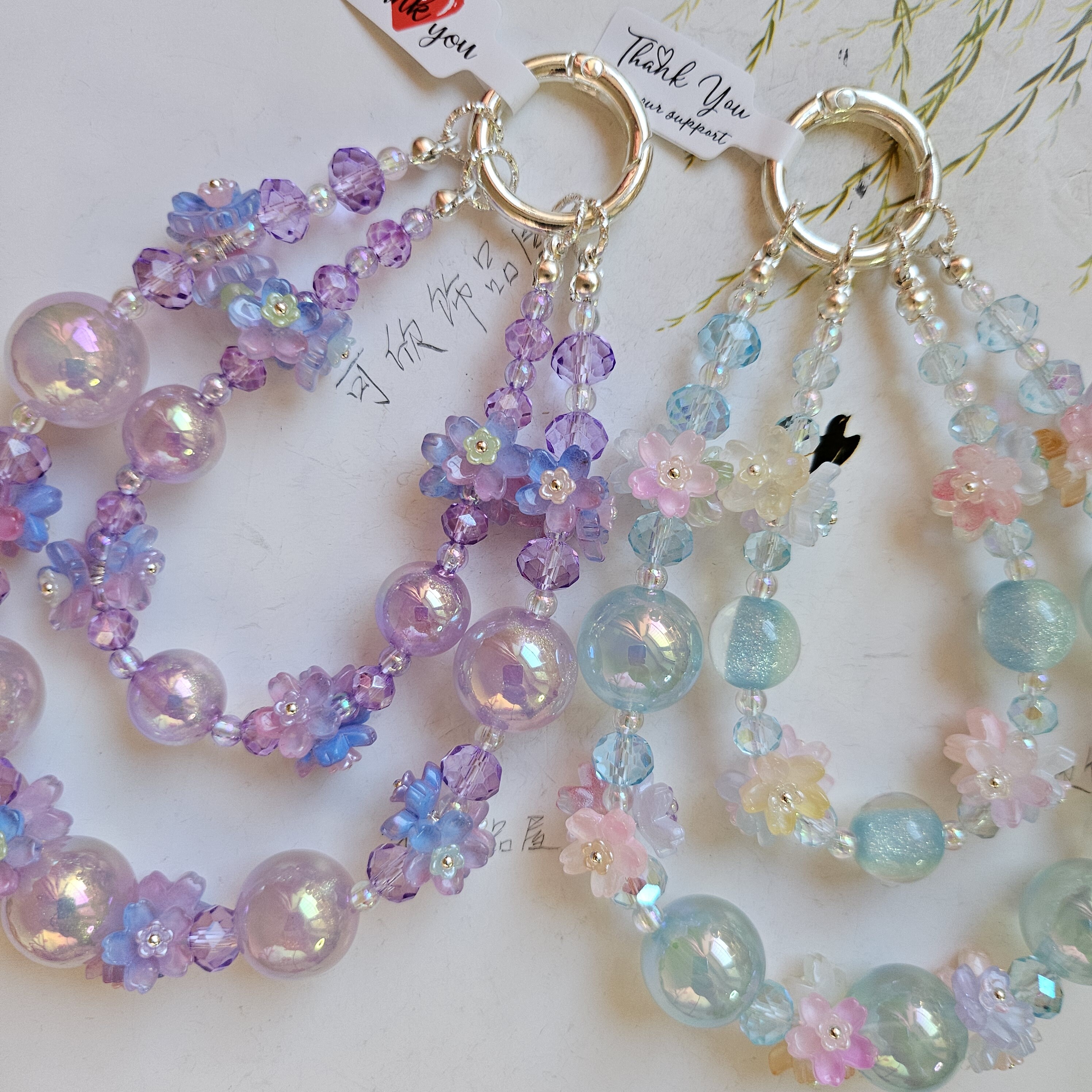 01-45 DIY Original Design Light-Changing Glow-in-the-Dark Colored Crystal Bead Mobile Phone Chain - Handmade DIY Beaded Mobile Phone Chain