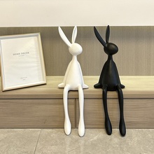 创意卡通长耳朵坐姿兔子摆件现代样板房客厅玄关家居摆件