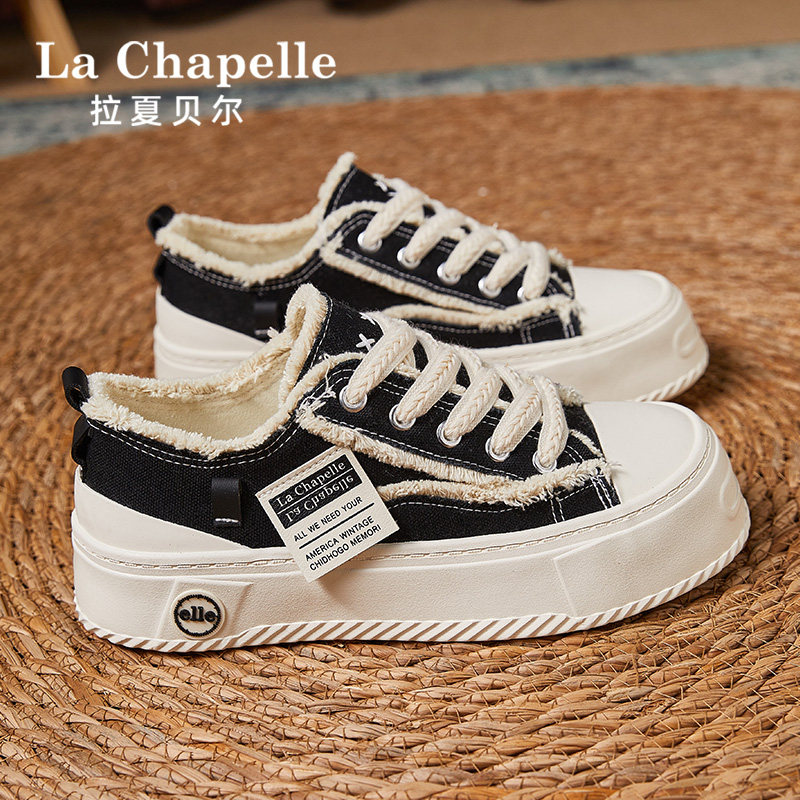 Женская парусиновая обувь La Chapelle; новинка 2026 года; сезон весна-лето; дышащая белая обувь на толстой подошве с юбкой; белые универсальные кроссовки