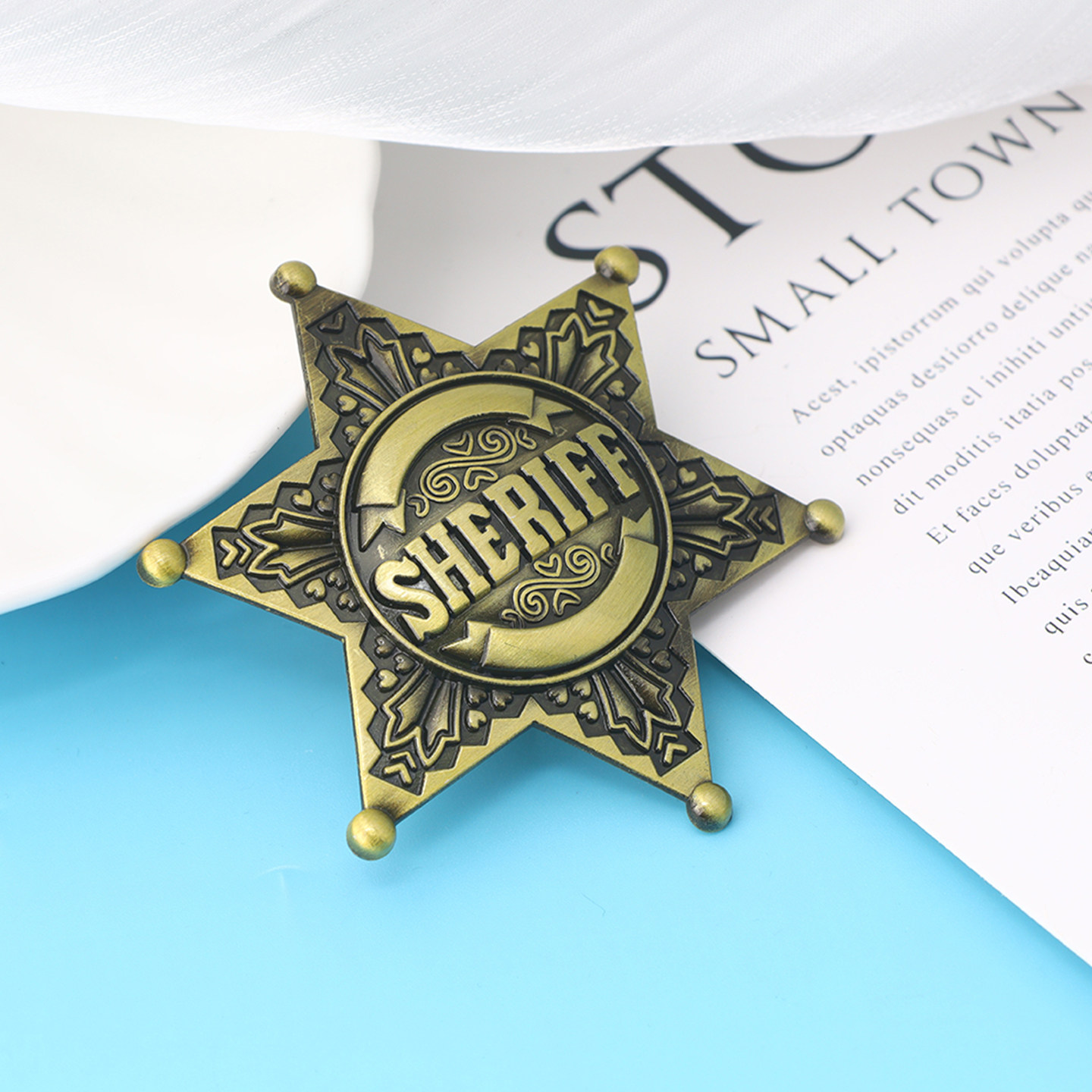 American sheriff brooch, Western cowboy sheriff cosplay medal, large metal pin, murder mystery prop badge