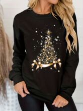 Womens Christmas printed loose top sweater long sleeved aut