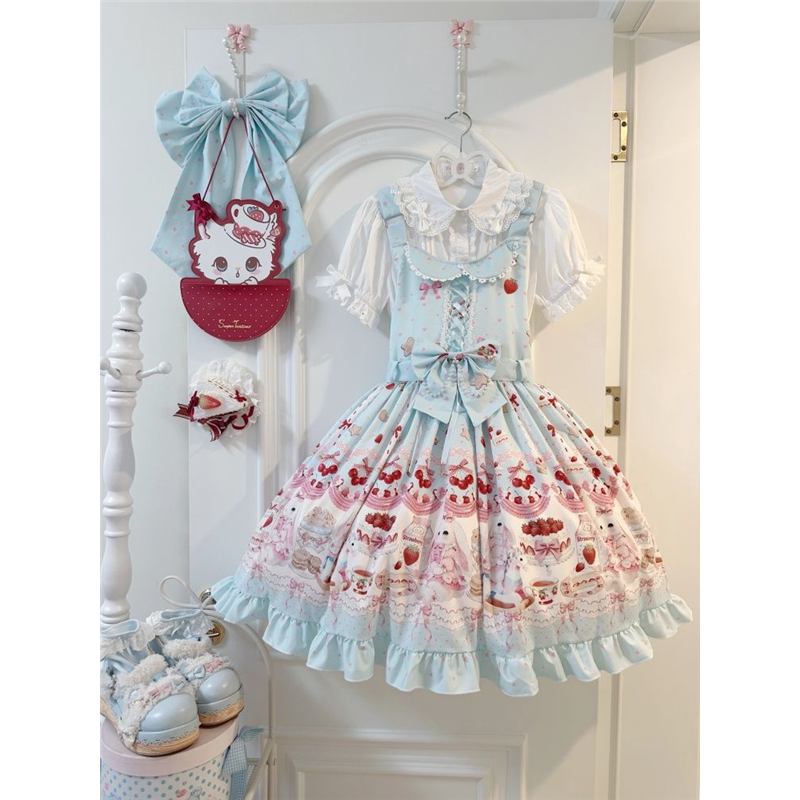 【Sweet Berry Bunny】Soft Berry Jam Original Lolita Sweet and Cute Strawberry JSK Overall Dress