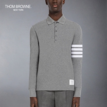 THOM BROWNE Men's Spring/Summer Four Stripe Cotton Long sleeved POLO Shirt