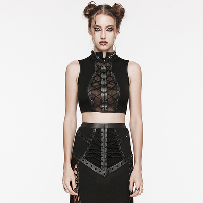 taobao agent ╋魔叹╋PUNKRAVE街头朋克哥特GOTHIC帅气立领绑带背心女T恤WT883