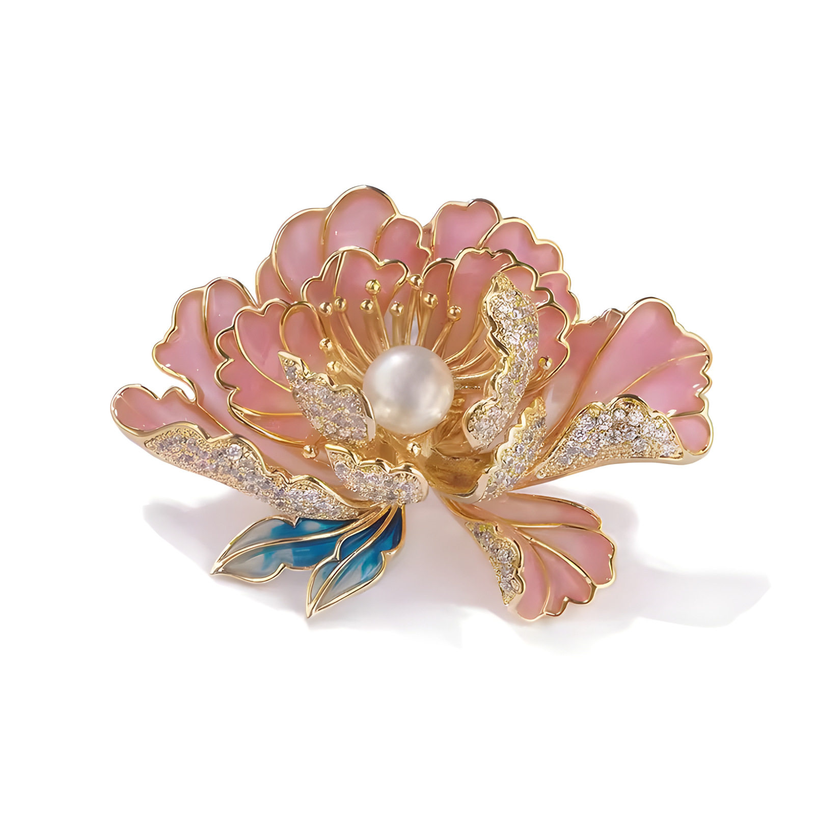 Peony brooch, high-end women's exquisite Chinese style pearl corsage, elegant flower cheongsam Hanfu brooch accessory