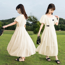 Girls' dress, summer haute couture, westernized chiffon knee length dress, summer outfit, 2024 new girl princess dress