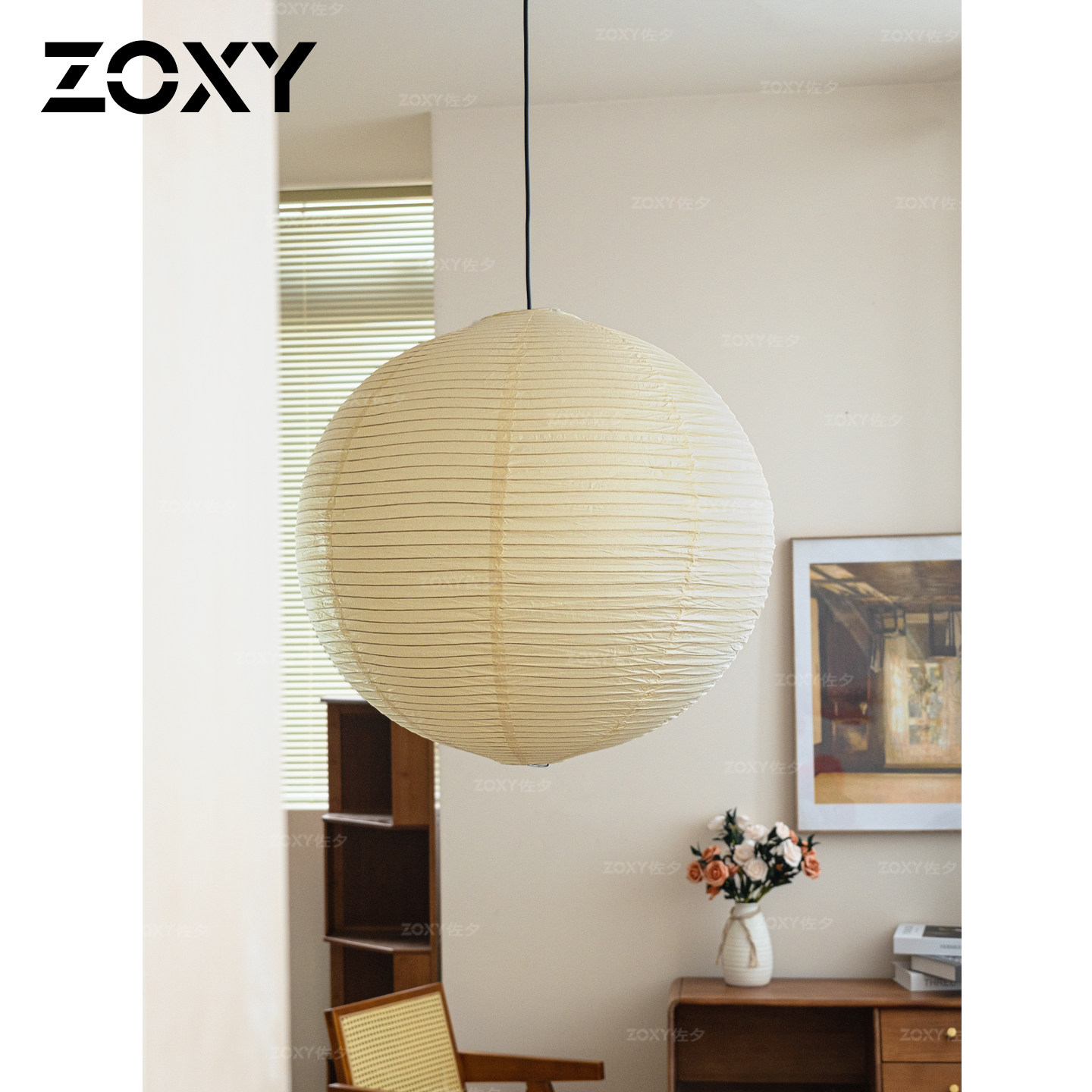 Бумажная люстра Zoxy Isamu Noguchi в японском стиле, бежевый шар в стиле Ваби-саби, ретро-лампа для магазина одежды, спальни