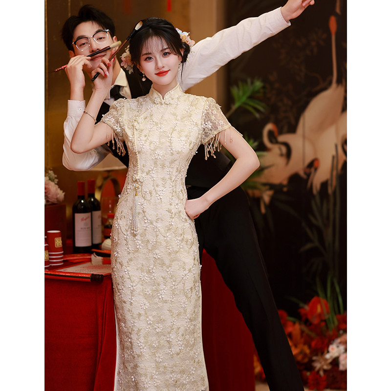 Cheongsam 2026 новое платье для тостов невесты, новое платье в китайском стиле, свадебное платье для помолвки, юбка из шкафа, банкетный человечек