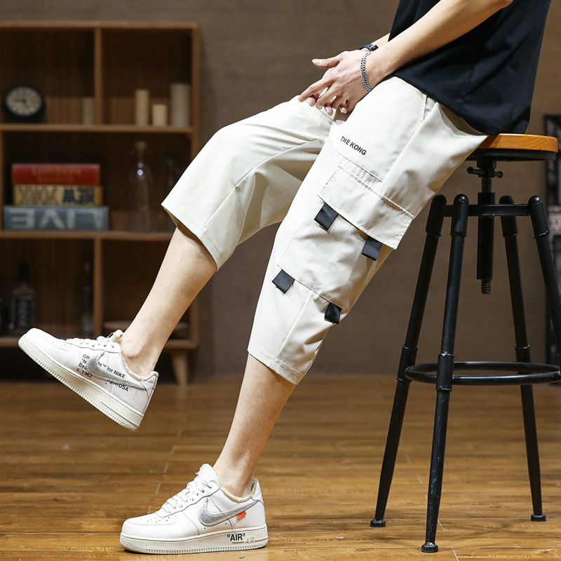 Новинка 2025 года, летние спортивные штаны с 7 точками, мужские укороченные брюки, мужские повседневные брюки из ледяного шелка