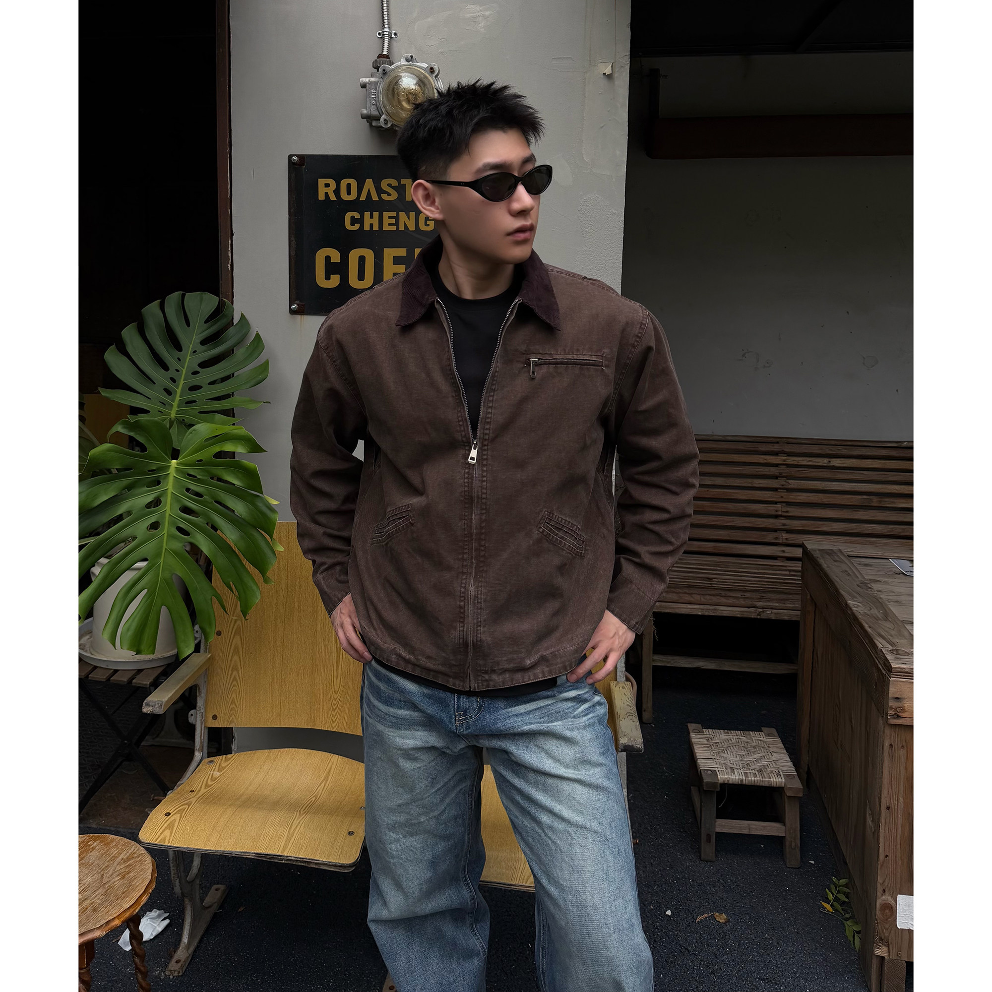 Американская ретро-куртка Detroit jacket с четким рисунком крутого парня, деконструированная из 410 г парусины с бисером, хлопчатобумажная куртка