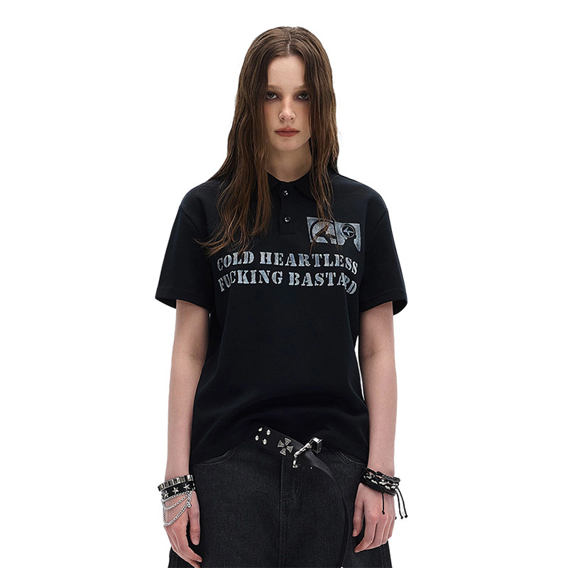 4 УТРА 25SS футболка-поло ruthless bastard, трендовая футболка с прямыми плечами и короткими рукавами, легкая азиатская футболка унисекс для мужчин и женщин в одном стиле.