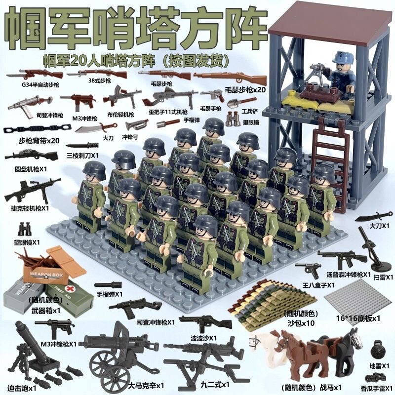 Совместимость с Lego Минифигурка времен Второй мировой войны Военные строительные блоки времен Второй мировой войны Аксессуары для оружия минифигурка Пулеметная башня в сборе модель игрушки