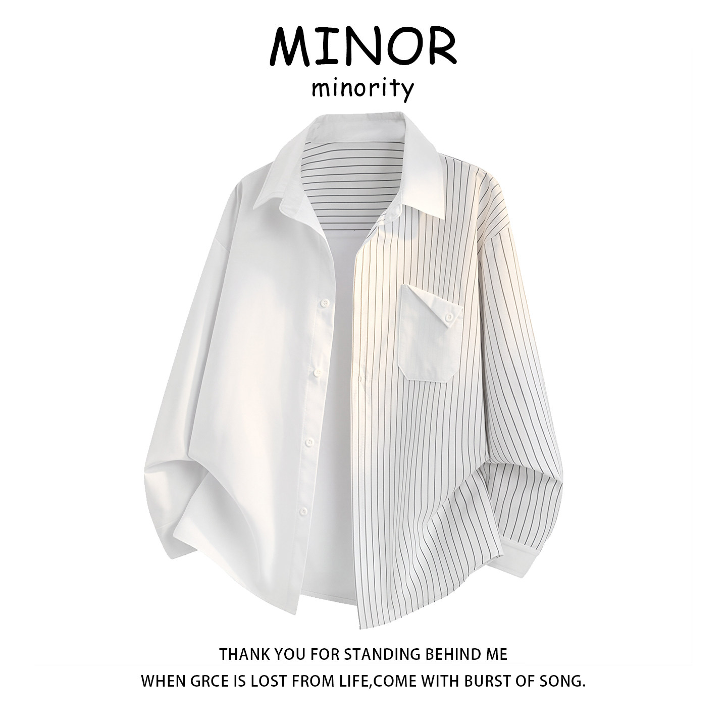 [Striped Design] White Patchwork Long-Sleeve Shirt for Men, Autumn/Winter, High-End, Chic, Casual Shirt Jacket