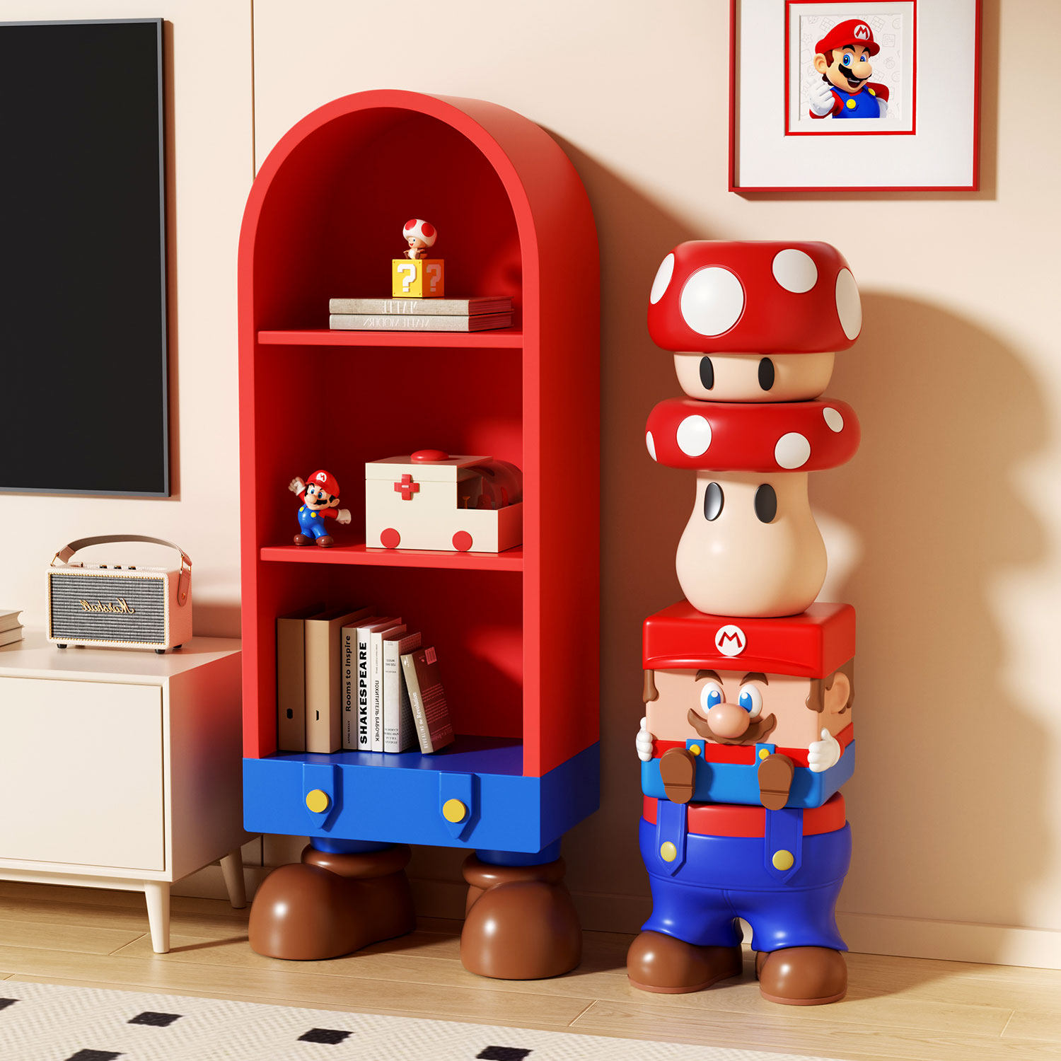 Книжный шкаф Mario, шкаф для хранения обуви, табурет для смены обуви, боковой шкаф, украшение большого пола в гостиной, подарок на новоселье