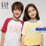Gap для мальчиков и девочек big kids, весна 2026, новая хлопковая футболка контрастного цвета с логотипом и рукавом реглан, детская одежда с короткими рукавами