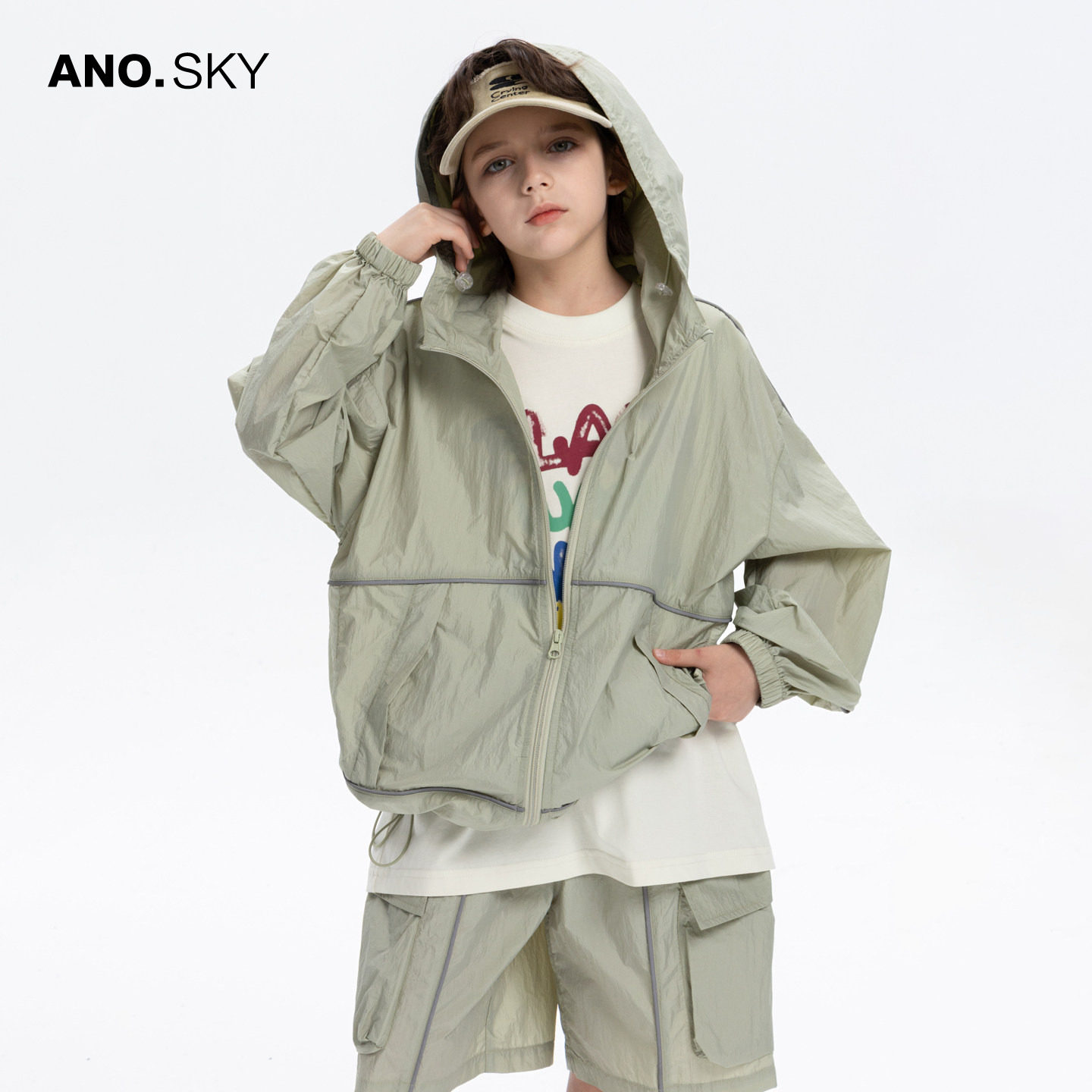 anothersky 【Ощущение прохлады на ощупь】 Солнцезащитная одежда для мальчиков, тонкий костюм, детский летний открытый костюм-двойка с длинными рукавами