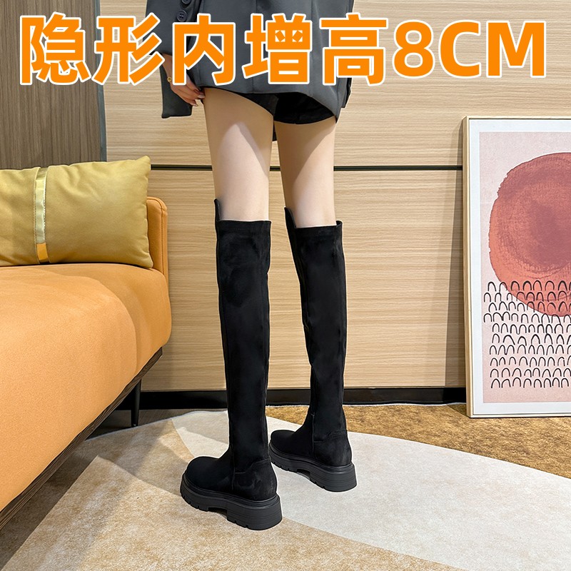 Увеличенные на 8 см, маленькие сапоги выше колена, женские тонкие сапоги с длинными рукавами super fire stretch 2025, замшевые сапоги и бархатные