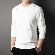 Wafflepsang silk long sleeved hoodie for men's spring round neck embroidered cotton t-shirt