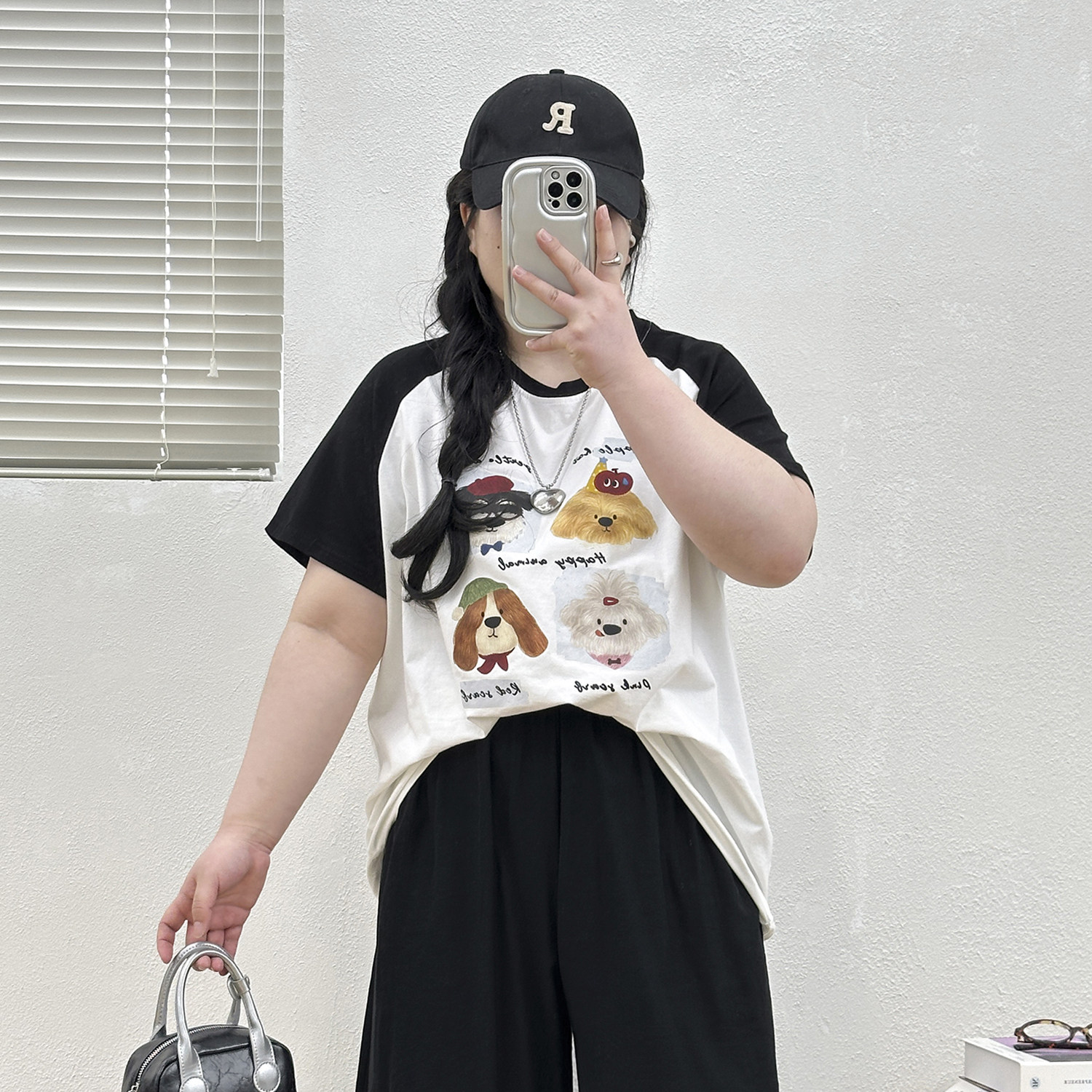 Женская летняя футболка Wanwan plus size fat MM с принтом щенка, реглан в стиле ретро, с короткими рукавами, сочетающаяся по цвету, - это тонкий и привлекательный тренд