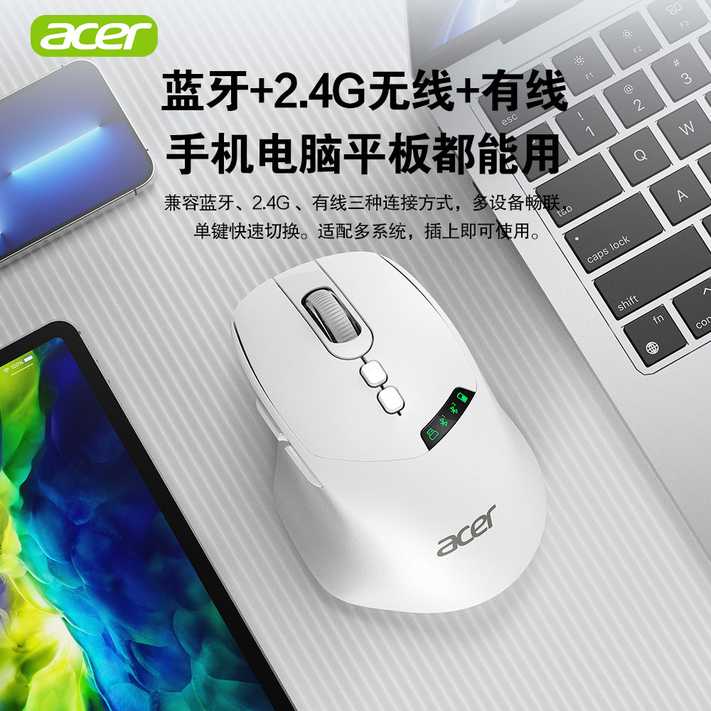 acer Беспроводная трехрежимная мышь Acer, 7 кнопок с экраном, отключение звука при зарядке по Bluetooth, настольный компьютер, ноутбук, офис