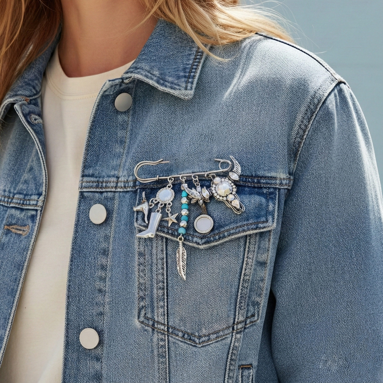 New Instagram-worthy Western cowboy style bull head boots feather brooch, fashionable Cowboy multi-element pin accessory.