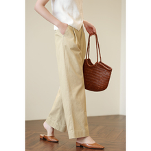 High waisted slimming pure cotton khaki straight leg pants for women in 2024, versatile wide leg pants for commuting, loose and lazy casual pants