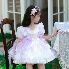 2024 Summer New Girl's Lolita Dress Flower Fairy Princess Dress Children's Bubble Sleeves Fluffy Gauze Dress