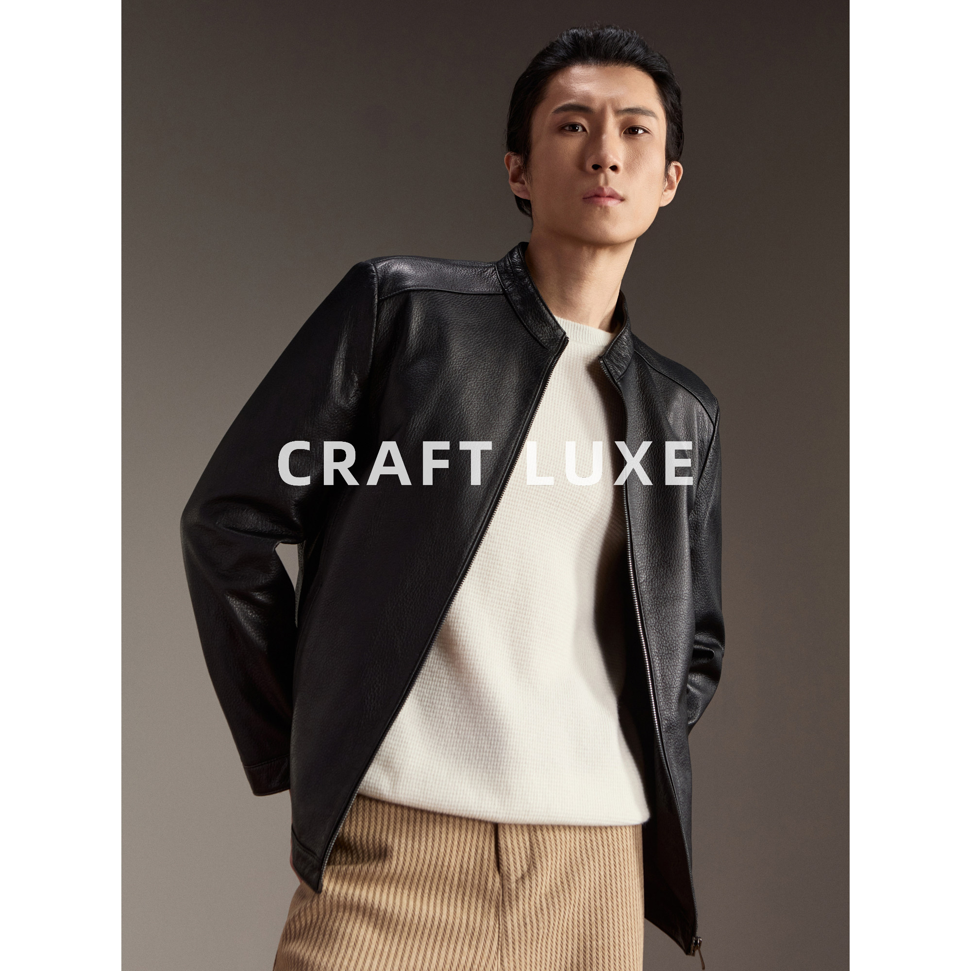CRAFTLUXE/Куртка из козьей кожи с рисунком оленя для пригородных поездок, мужская осенне-зимняя кожаная мотоциклетная куртка с воротником-стойкой, мужская кожаная куртка