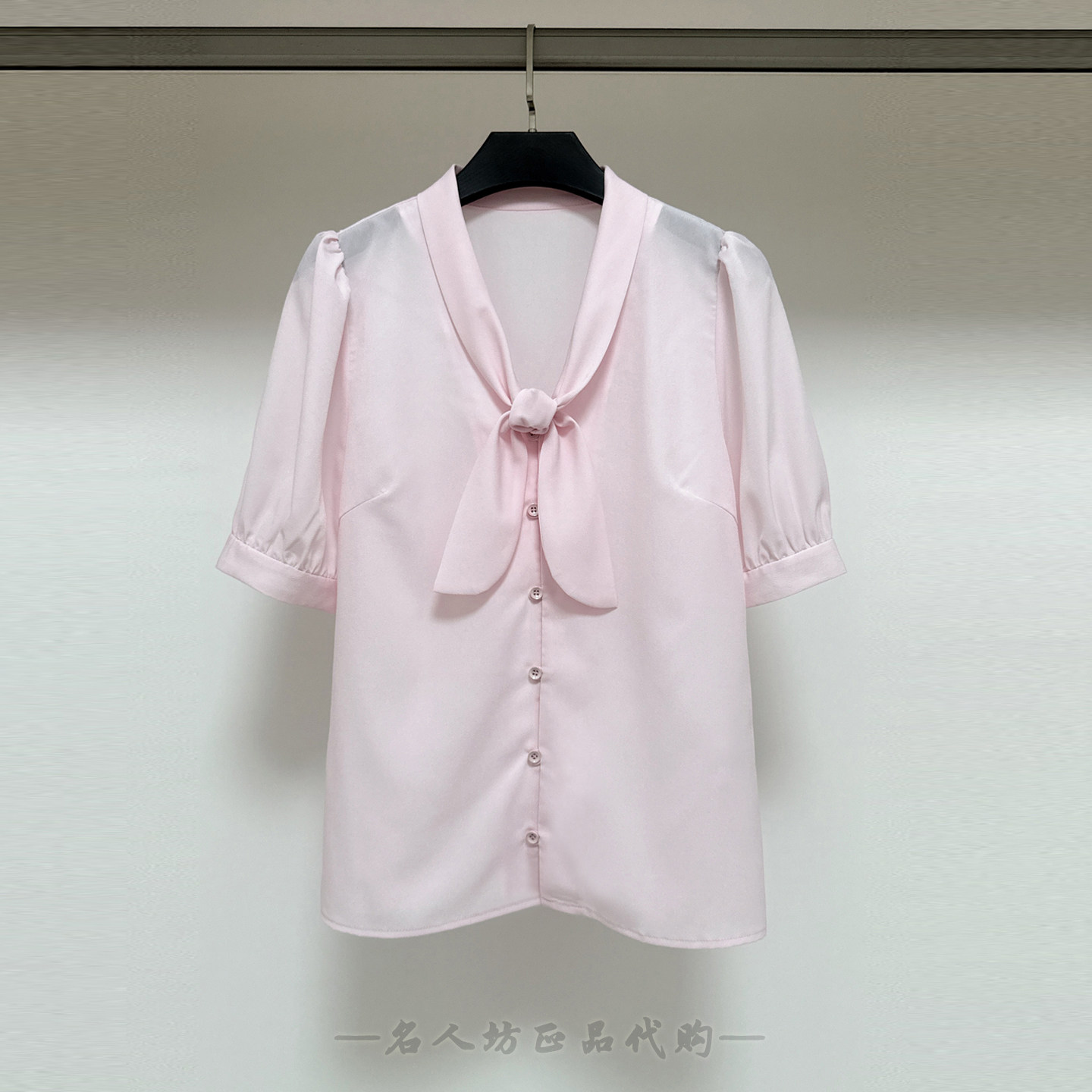 Amash Women's Clothing Mall Same Style 2026 Summer New Arrival Ribbon Solid Color Chiffon Flowing Short-Sleeve Shirt Women's Top