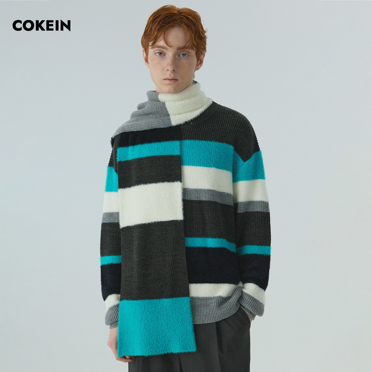 Свитер COKEIN, мужской пуловер в контрастную полоску, свитер из шерстяной пряжи в стиле ретро, оригинальный топ с круглым вырезом