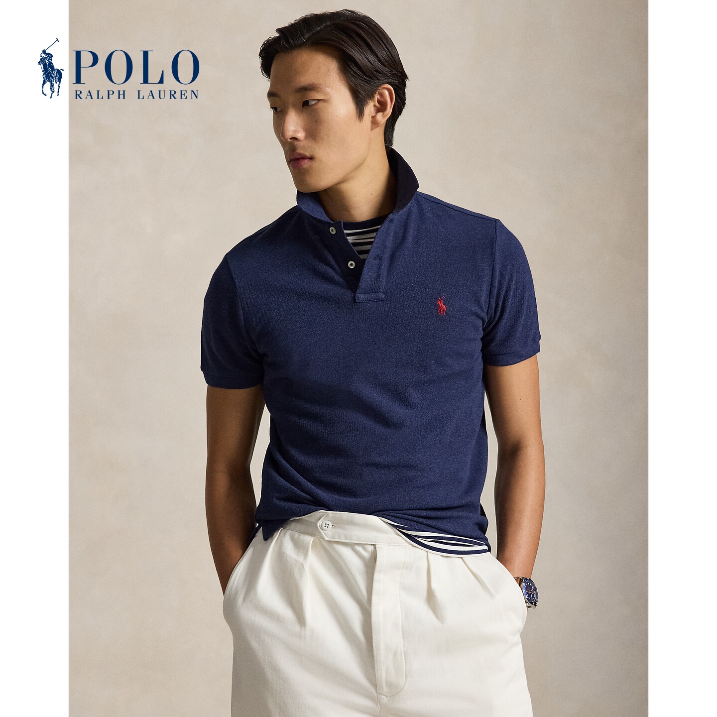 Ralph Lauren/мужская рубашка поло из хлопчатобумажной сетки Ralph Lauren 26 years of early autumn, сшитая на заказ на заказ ранней осенью
