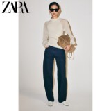 ZARA2026 ранняя осень, новые товары, женский свитер с длинными рукавами и круглым вырезом, полупрозрачный свитер с отстрочкой на рукавах 6611100 804