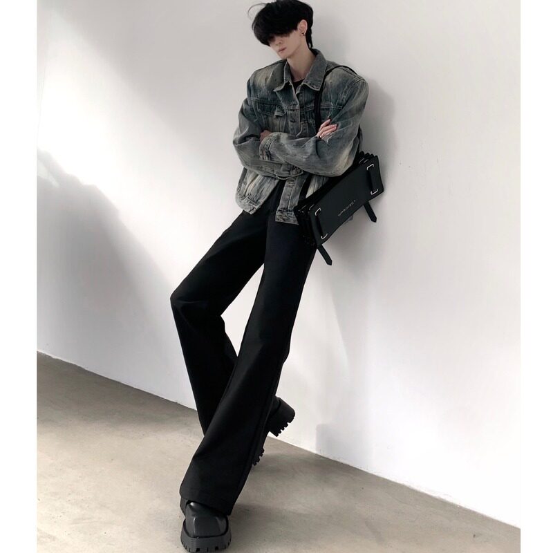 Мужские костюмные брюки Akiyama style/basic cleanfit черного цвета с прямыми штанинами, мужские драповые брюки-клеш высокого класса
