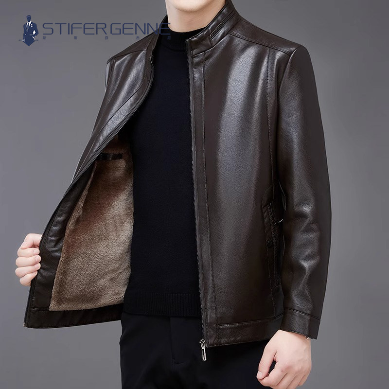 Кожаная куртка STIFER GENNE leather, мужская весенне-осенняя повседневная зимняя одежда, мужская куртка с воротником-стойкой больших размеров, бархатная куртка