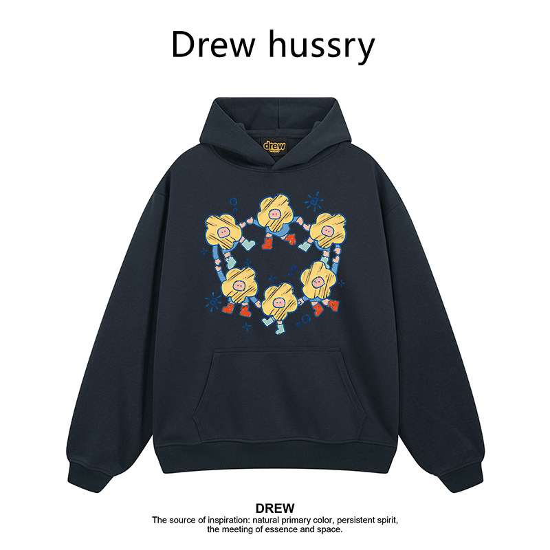 Нарисованный американским модным брендом cartoon flower people милый повседневный универсальный осенне-зимний свитер с капюшоном плюс бархатный утолщенный наряд для пары
