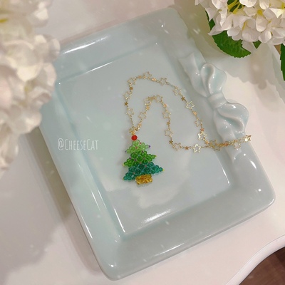 taobao agent 【芝士猫手作】圣诞快乐水晶圣诞树串珠星星链可爱礼物锁骨链项链