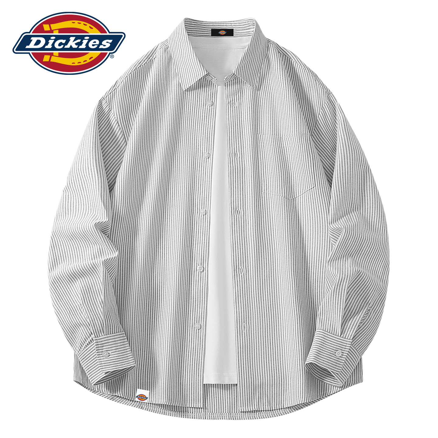 Мужская рубашка в синюю и белую полоску Dickies Dikushi, новинка 2026 года, мужская одежда из оксфордской ткани с длинными рукавами и внутренним ворсом