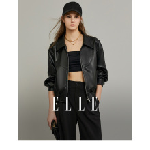 Elle's black street cool jacket short jacket for women's 2024 spring new age reducing and beautiful vintage leather jacket