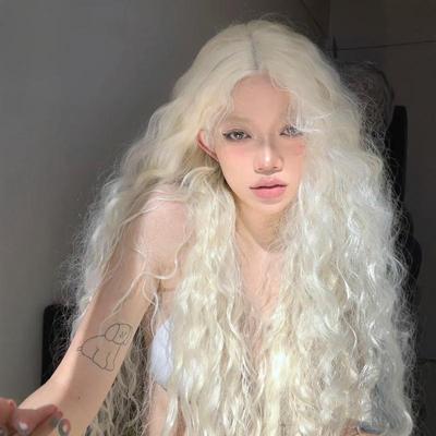 taobao agent 小鱼苗假发女网红欧美风羊毛卷中分奶白新款逼真圆脸jk逼真全头套