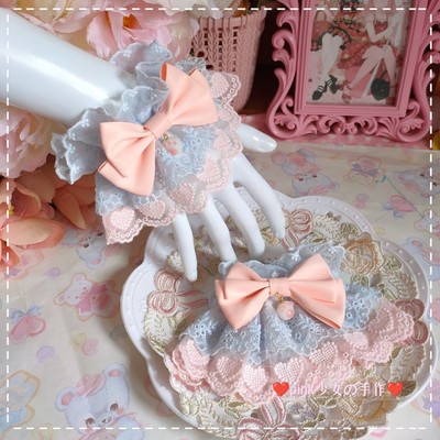 taobao agent 原创手作 Lolita摇篮曲fancybaby小动物手袖 粉蓝手蝴蝶结袖