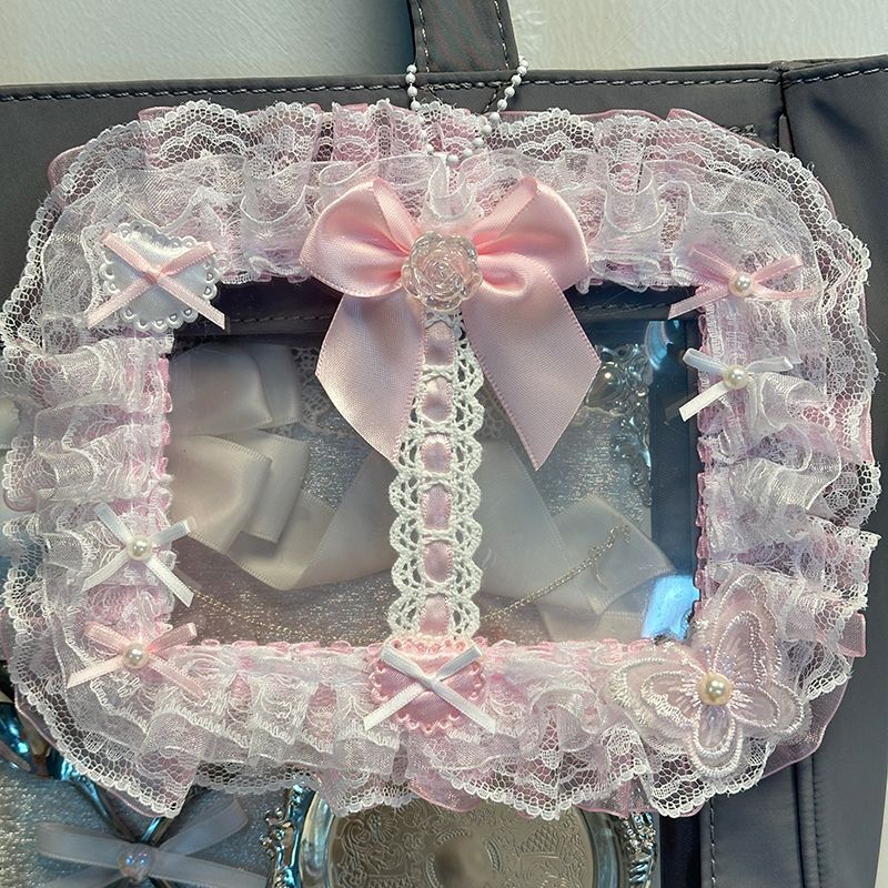 Double card slot card holder, lace finished product, Instagram style, double handmade bow trim, high-value small card holder backpack