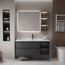 Modern minimalist bathroom cabinet combination, bathroom ceramic integrated washbasin, face washing, light luxury washbasin set